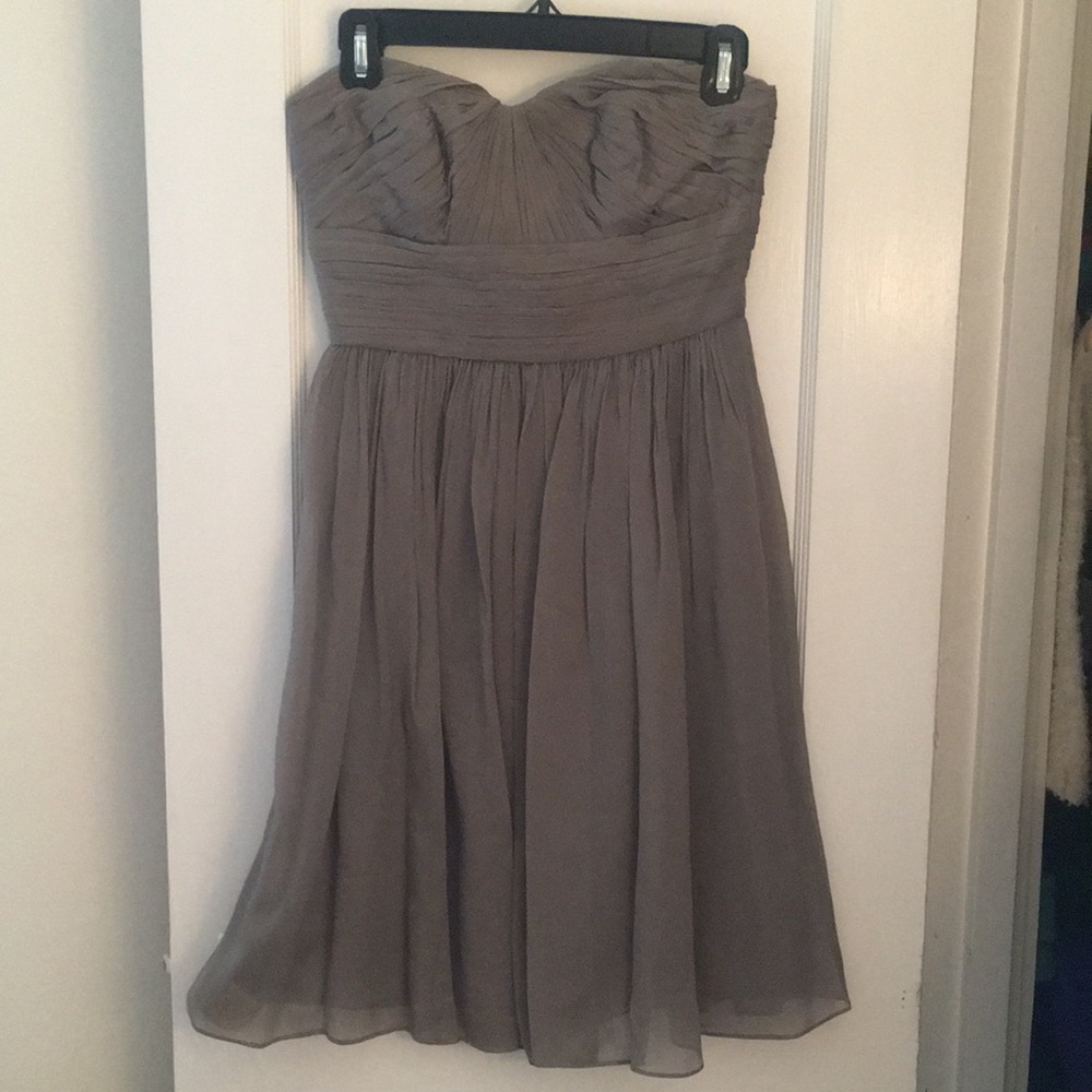 J. Crew gray silk chiffon strapless dress